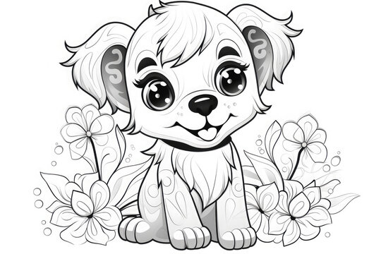 Cute cartoon puppy. Pet. Coloring book for kids