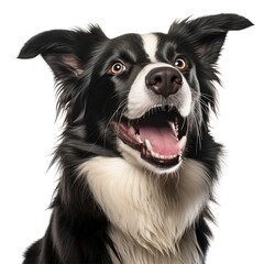 Portrait of happy border collie puppy isolated on white background