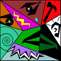 Artwork Depicting a Colorful Abstract Face Relating to Headaches Pain or Suffering