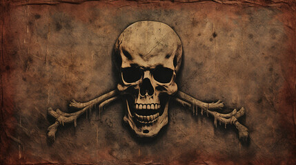 Fototapeta premium A vintage - style skull banner with a weathered and aged appearance, reminiscent of old pirate flags, conveying a sense of adventure and mystery
