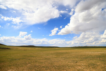 Fototapeta na wymiar The fascinating steppe of Mongolia with its skies