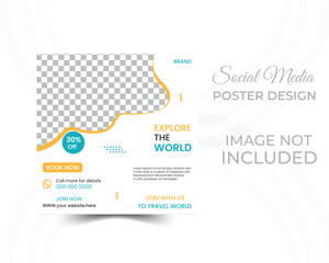 travel sale social media post template. Web banner, flyer or poster for travelling agency business offer promotion