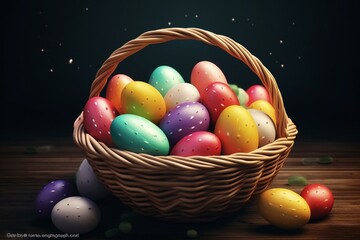 colorful realistic egg basket. Generative AI