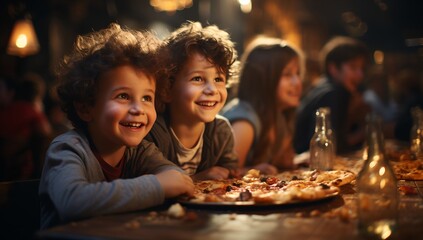 Kids eating pizza, generative AI