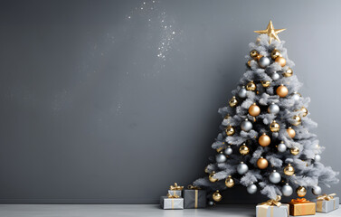 Modern design Christmas tree decorated with balls and garlands