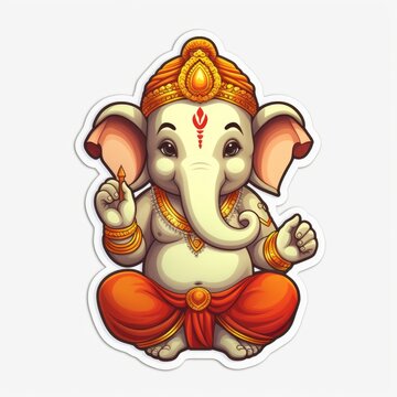 recommend clip art: A sticker of Ganesha elephant with a crown on its head. Digital art.