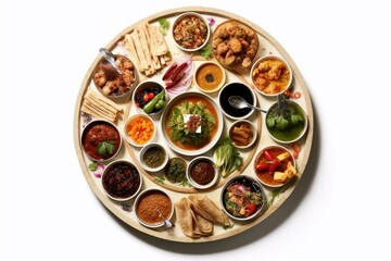 Picture of circular platter with dishes of various fragrant condiments and flavorings. Generative AI