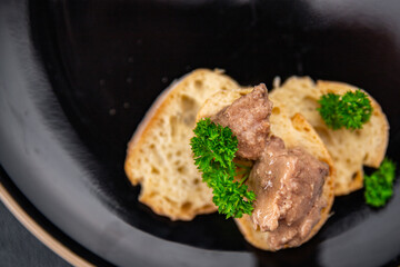 Cod liver seafood snack appetizer meal food on the table copy space food background rustic top view