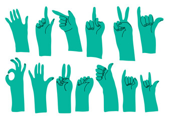 Fototapeta premium Cartoon hands showing different gestures set.