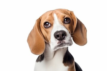 Funny active pet cute portrait of Beagle dog isolated on white