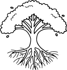 cartoon tree with root illustration.