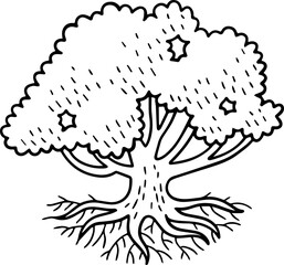 cartoon tree with root illustration.
