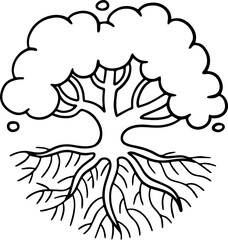 cartoon tree with root illustration.