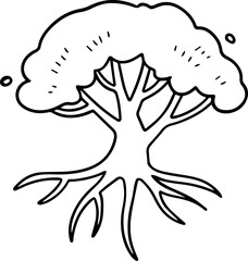 cartoon tree with root illustration.