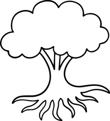 cartoon tree with root illustration.