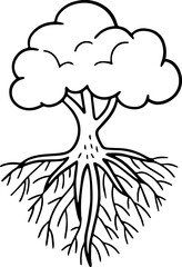cartoon tree with root illustration.