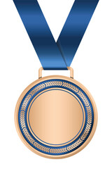 Bronze medal. Realistic medal. Bronze medal with ribbon. Prize for winner. Award with ribbon. Vector illustration