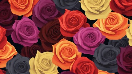 flat design Seamless background with colored roses
