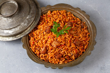 Local Turkish food; Lamb on barley noodle. Turkish name; Ankara Tava