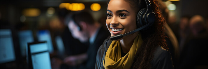 Obraz premium smiling woman with headset in a call center