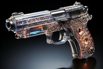 Dazzling diamond-encrusted automatic pistol for billionaires or women.