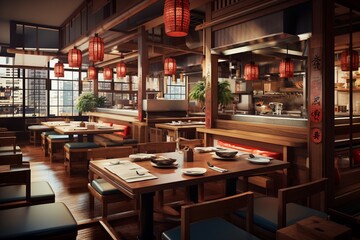 Fototapeta na wymiar Modern Japanese Restaurant Interior Design Created with Generative AI