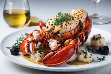 Grilled lobster with wine sauce - obrazy, fototapety, plakaty