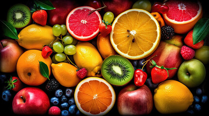 Naklejka na ściany i meble Juicy and Vibrant Fruits on a pile