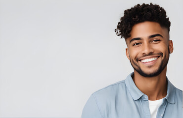 Portrait 25 year old male standing and smiling on isolated background