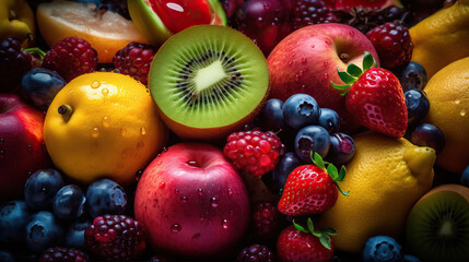 Juicy and Vibrant Fruits on a pile - obrazy, fototapety, plakaty