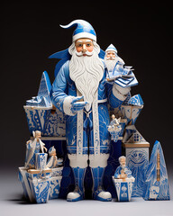 Abstract blue and white porcelain Santa Claus graphic