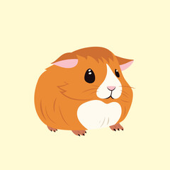 Simple flat illustration of a red cute guinea pig on a beige background