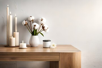 white vase with flowers on table