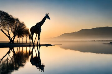 silhouette of a giraffe at sunset