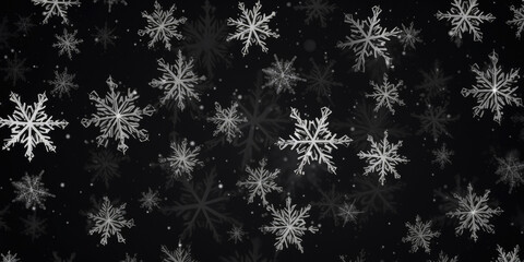Naklejka na ściany i meble Beautiful Various Falling Snowflakes On A Black Background Created Using Artificial Intelligence