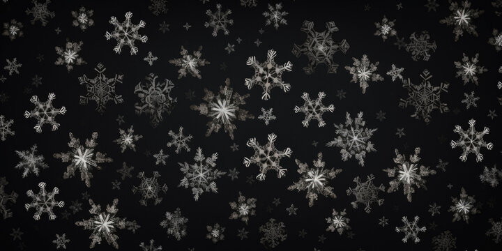 Beautiful Various Falling Snowflakes On A Black Background Created Using Artificial Intelligence