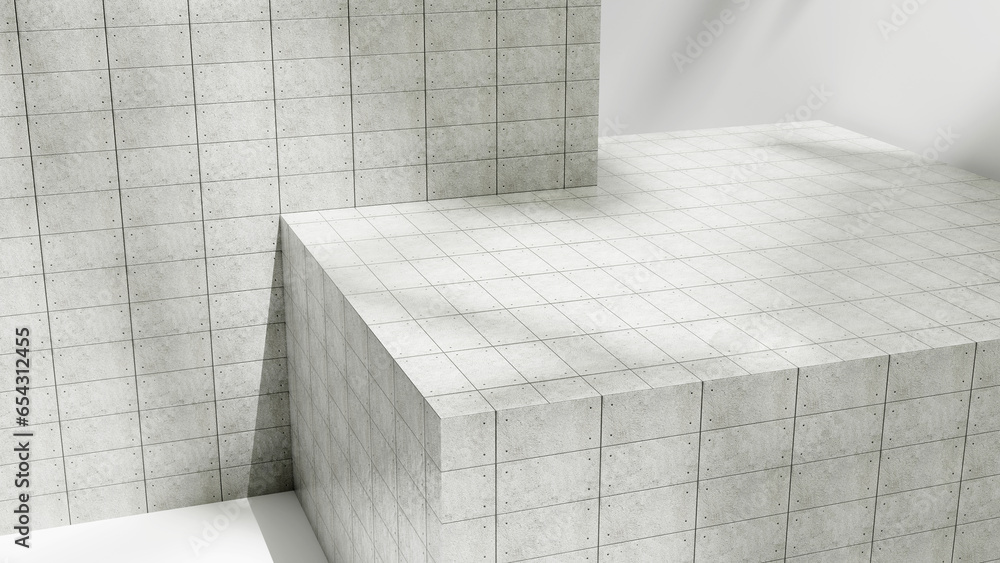Aufkleber Gray and white empty abstract forms platform with tile texture and sunlight shadows, abstract empty space