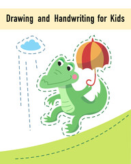 Drawing and handwriting for children. Educational activity game worksheet for kids. Cartoon funny characters. Vector illustration. 