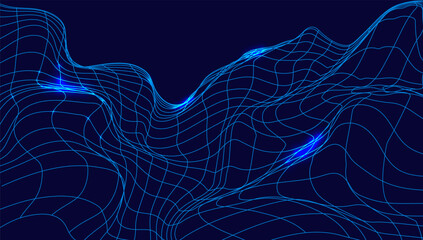 Abstract blue wave background. Imitation of a mountain landscape, banner, shades of blue. Vector, neon. Blue background