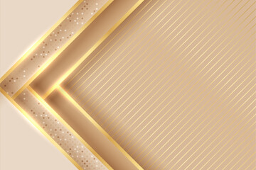 Luxury cream gold background with paper cut layer and golden line in 3d paper art style, luxury backdrop, vector illustration for card, advertising, banner, invitation, etc.