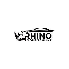 rhino with car, automotive logo design vector