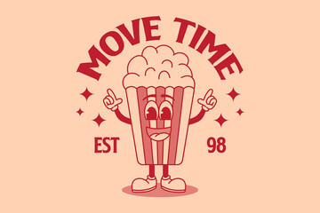 Movie time concept with icon design, popcorn mascot  vector illustration - obrazy, fototapety, plakaty