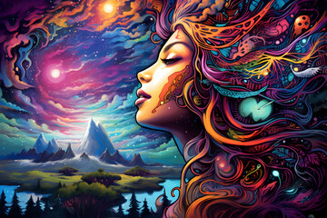Captivating Psychedelic Dream: Surreal LSD & DMT Effects in Colorful Image