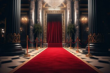 VIP luxury entrance with red carpet. Generative AI - obrazy, fototapety, plakaty