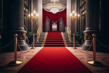 VIP luxury entrance with red carpet. Generative AI - obrazy, fototapety, plakaty