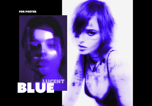 Blue Lucent Poster Photo Effect Mockup