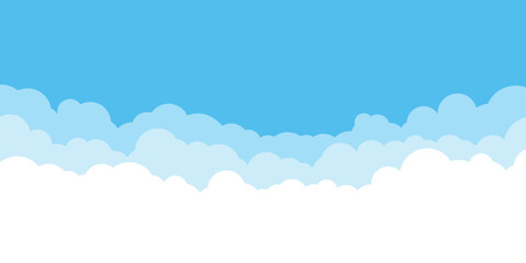 Illustrations of white clouds with Blue sky background. Border of clouds. Flat style vector illustration.