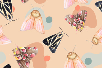 Pattern of moth, butterflies for fabric and wallpaper.Background fantasy insects.