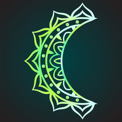 crescent moon abstract floral with mandala pattern in green and blue hue color vector illustration © Raka Bayuwana