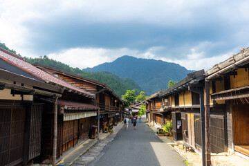 Tsumago juku , Edo village on Enakyo Nakasendo trails during summer morning at Gifu , Japan : 29 August 2019